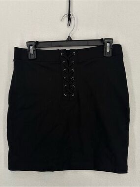 NWT Forever 21 Lace Up Front Mini Pencil Skirt Medium Black